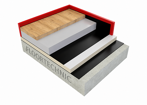 A floating screed is poured or tapped over a layer of insulation, with a slip membrane separating the screed from the insulation.